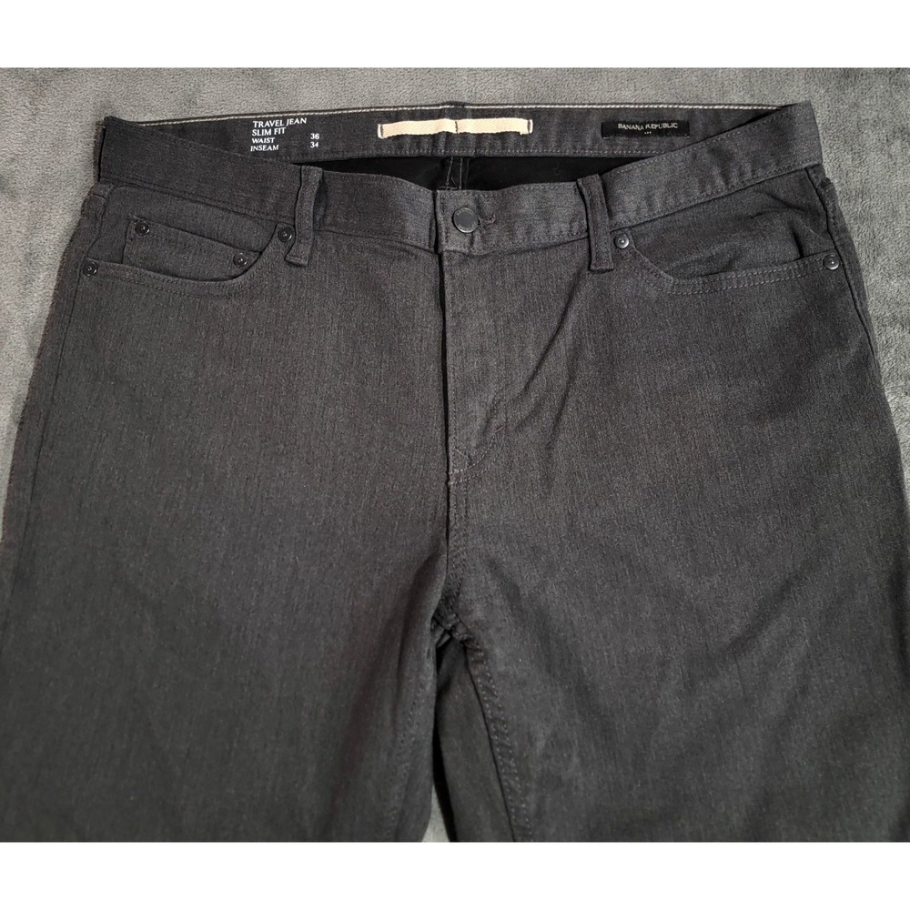 Banana Republic Travel Jean Men 36x34 Charcoal Gray 5 Pocket Pant Slim Stretch